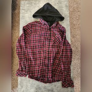 Nomad Flannel Jacket Mens L Red Black White Plaid Hoodie Button Down